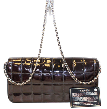 CHANEL Plum Patent Leather Square Stitch CC Shoulder Bag