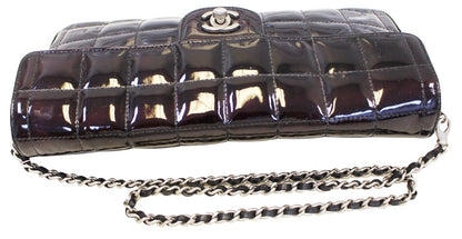 CHANEL Plum Patent Leather Square Stitch CC Shoulder Bag