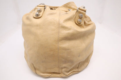 Balenciaga Pompon Shoulder Bag in Beige Leather
