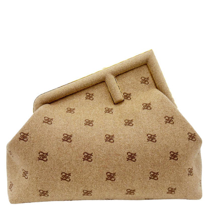 FENDI First Medium Karligraphy-Embroidered Flannel Shoulder Bag Camel