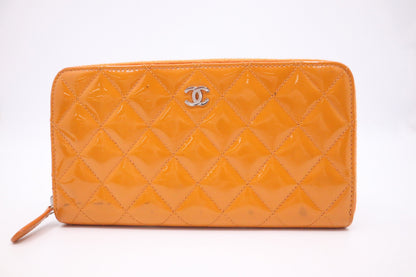 Chanel Long Zippy Wallet in Orange Patent Leather