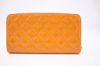 Chanel Long Zippy Wallet in Orange Patent Leather