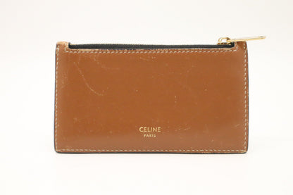 Celine Card Holder in Black Triomphe Canvas and Brown Leather