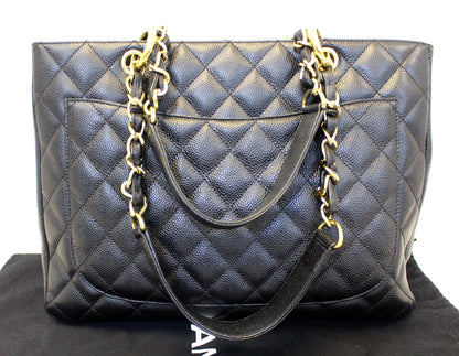 CHANEL Black Caviar Leather Grand Shopping Tote Bag