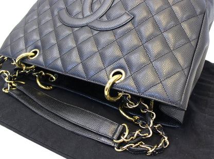 CHANEL Black Caviar Leather Grand Shopping Tote Bag