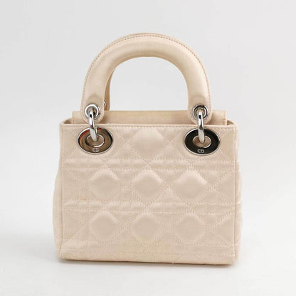 Lady Dior Mini Beige Silk Handbag