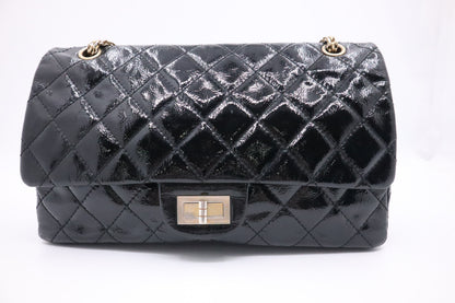 Chanel 2.55 Large Patent Flap in Black Matelasse Leather