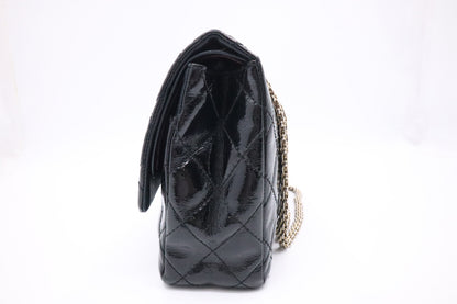 Chanel 2.55 Large Patent Flap in Black Matelasse Leather
