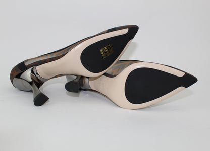 FENDI MESH AND BLACK LEATHER PUMPS