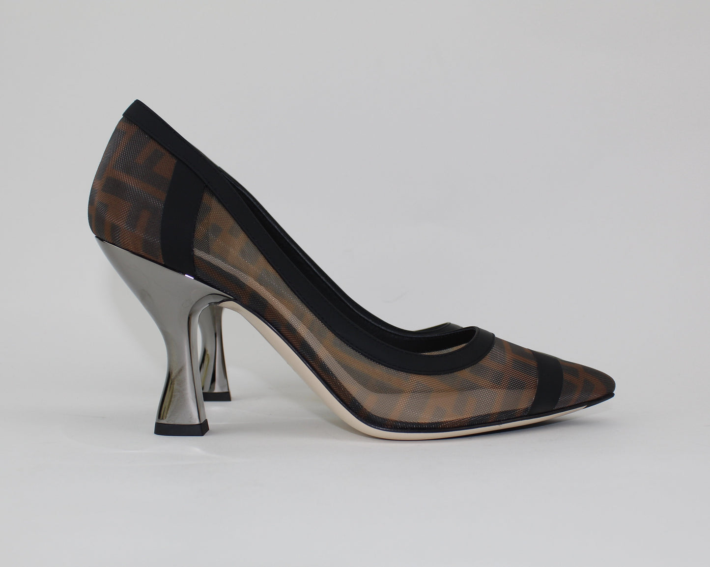 FENDI MESH AND BLACK LEATHER PUMPS