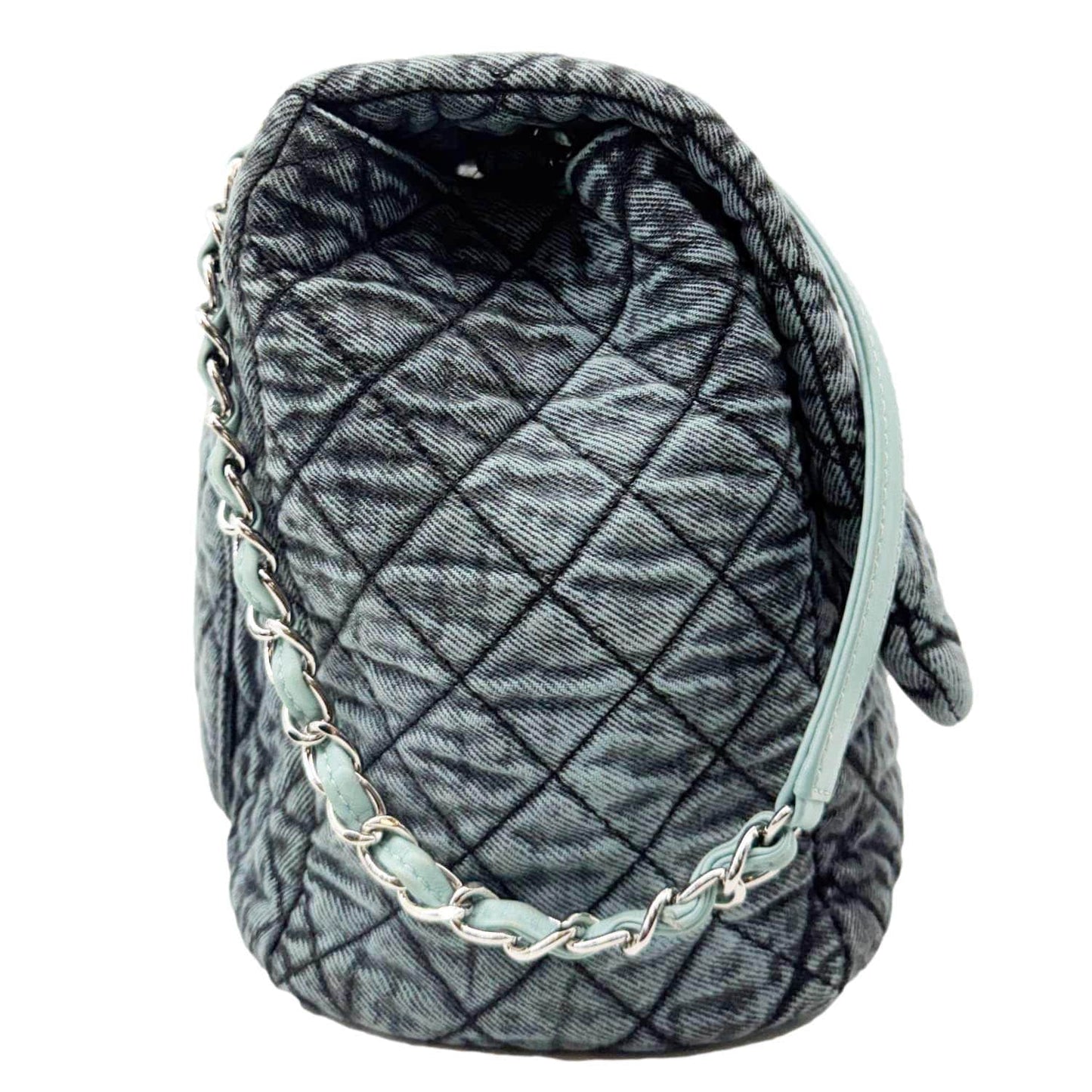 CHANEL Denimpression Flap XXL Distressed Denim Shoulder Bag Navy Blue