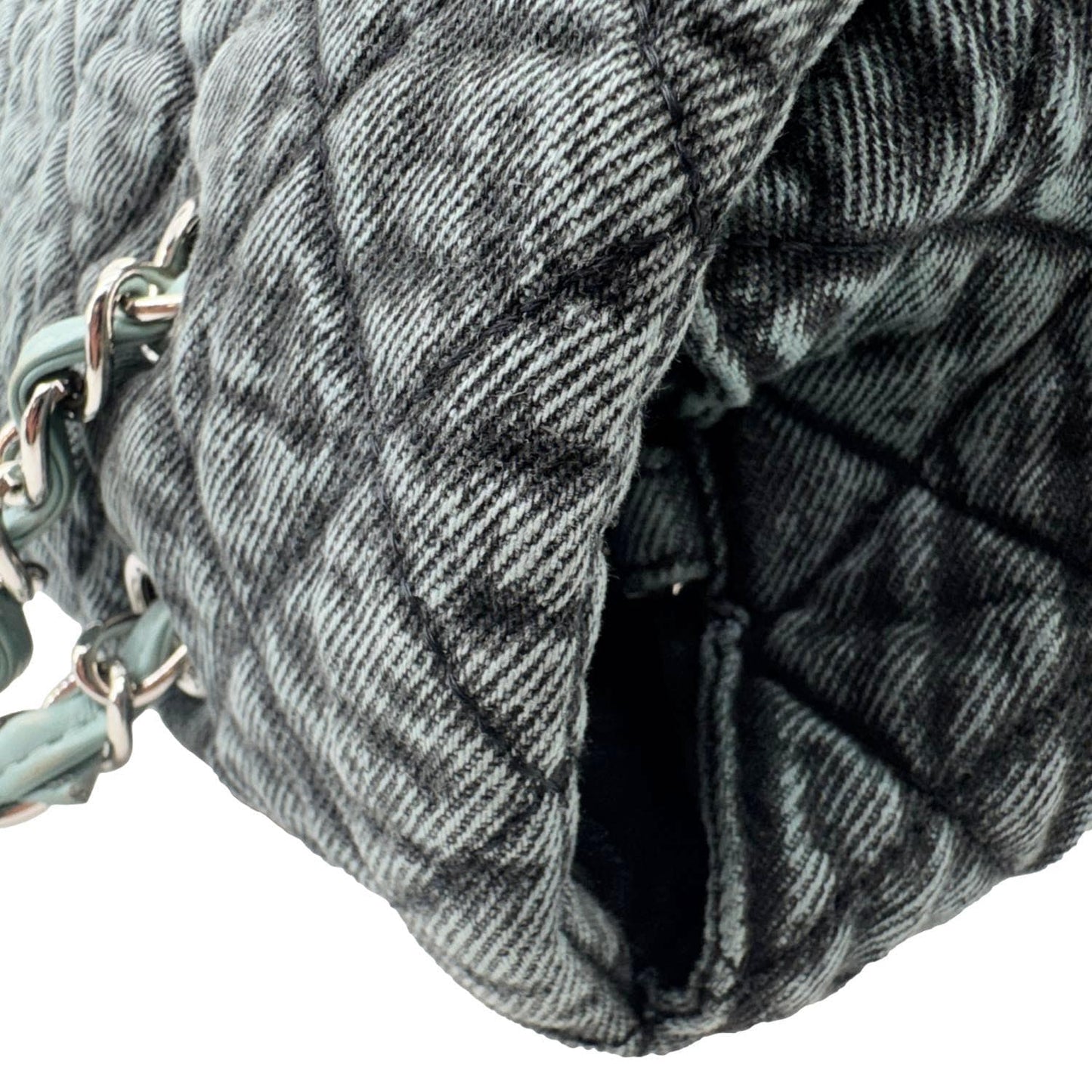 CHANEL Denimpression Flap XXL Distressed Denim Shoulder Bag Navy Blue