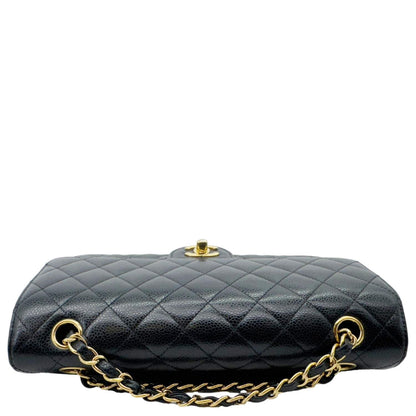 CHANEL Classic Double Flap Medium Quilted Caviar Leather Shoulder Bag Black