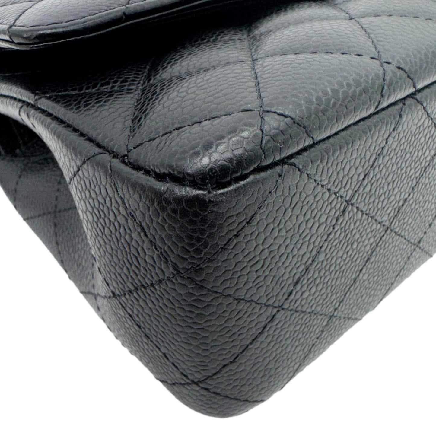CHANEL Classic Double Flap Medium Quilted Caviar Leather Shoulder Bag Black
