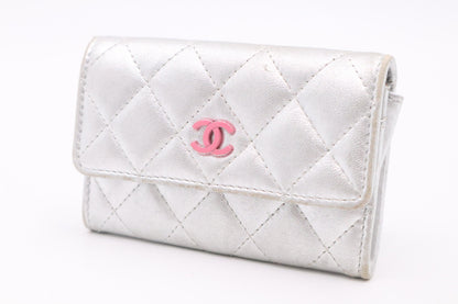 Chanel Card Case in Silver MatelassÃ© Leather