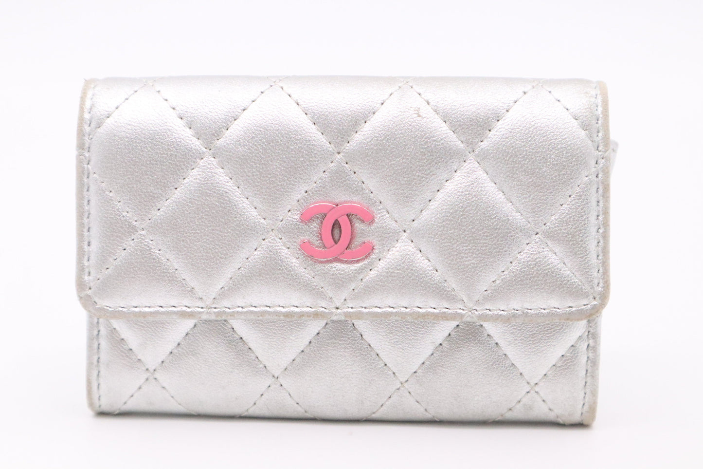 Chanel Card Case in Silver MatelassÃ© Leather