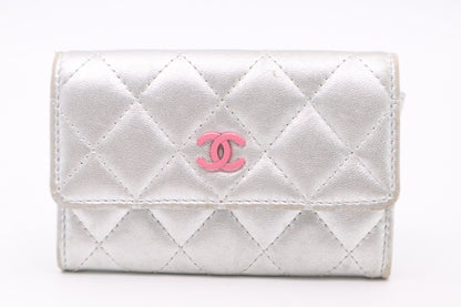 Chanel Card Case in Silver MatelassÃ© Leather