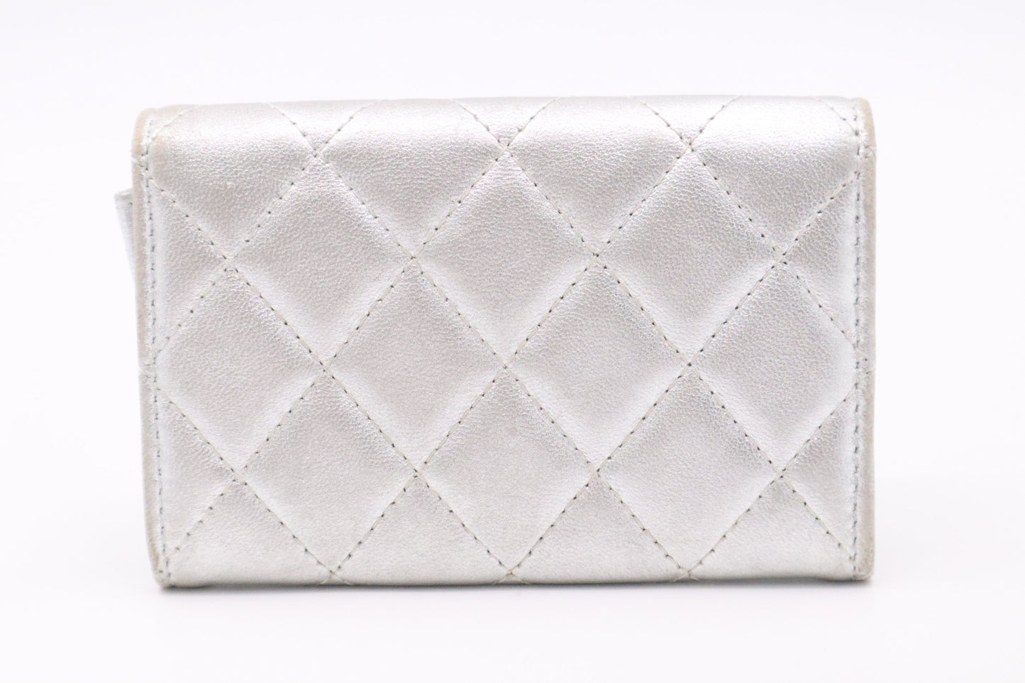 Chanel Card Case in Silver MatelassÃ© Leather