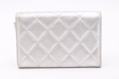 Chanel Card Case in Silver MatelassÃ© Leather