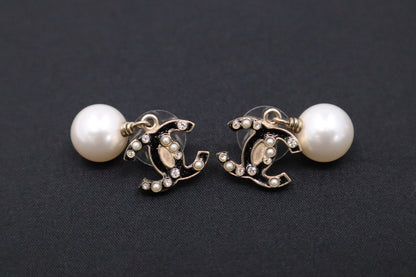 Chanel Black CC Earrings with Pearls