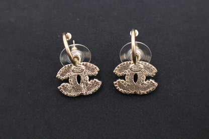 Chanel Striped Earrings with Red Stones