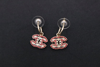 Chanel Striped Earrings with Red Stones