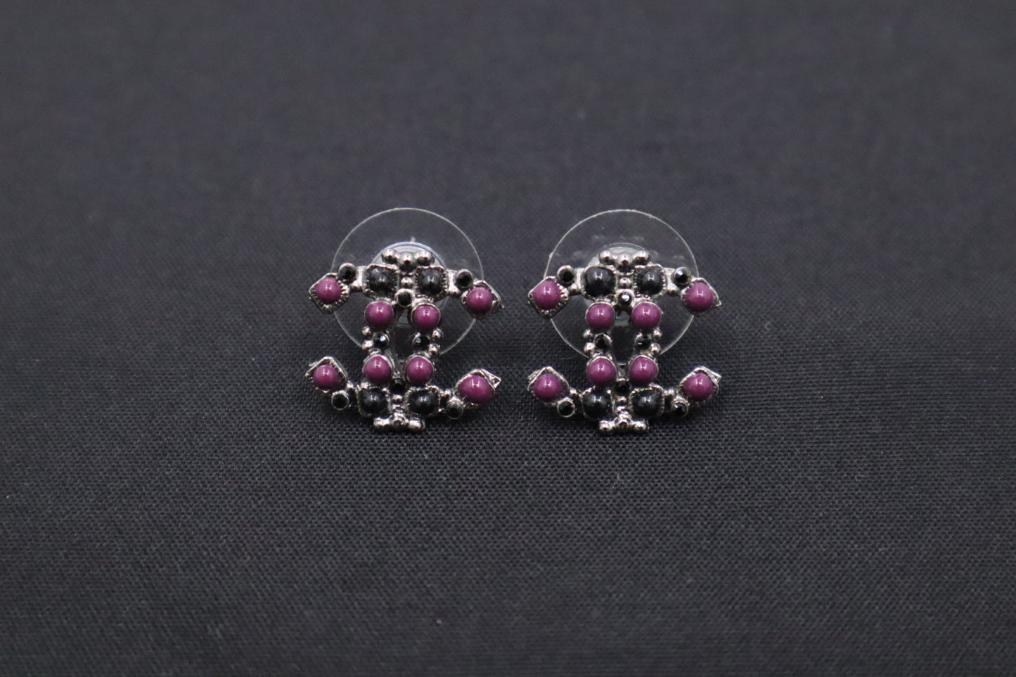 Chanel Stud Earrings with Black & Purple Stones