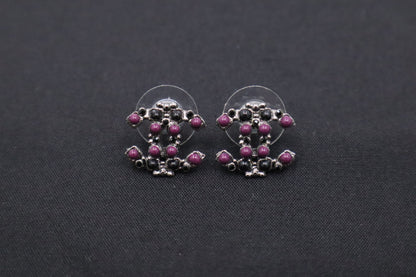 Chanel Stud Earrings with Black & Purple Stones