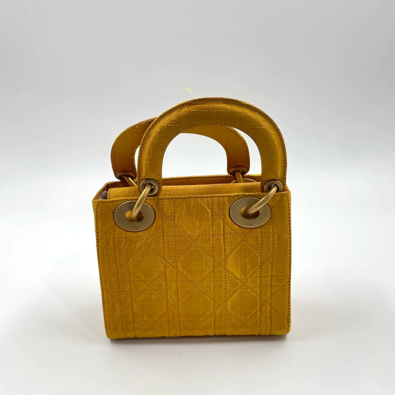Lady Dior Mini Mustard Yellow Silk Cannage Handbag