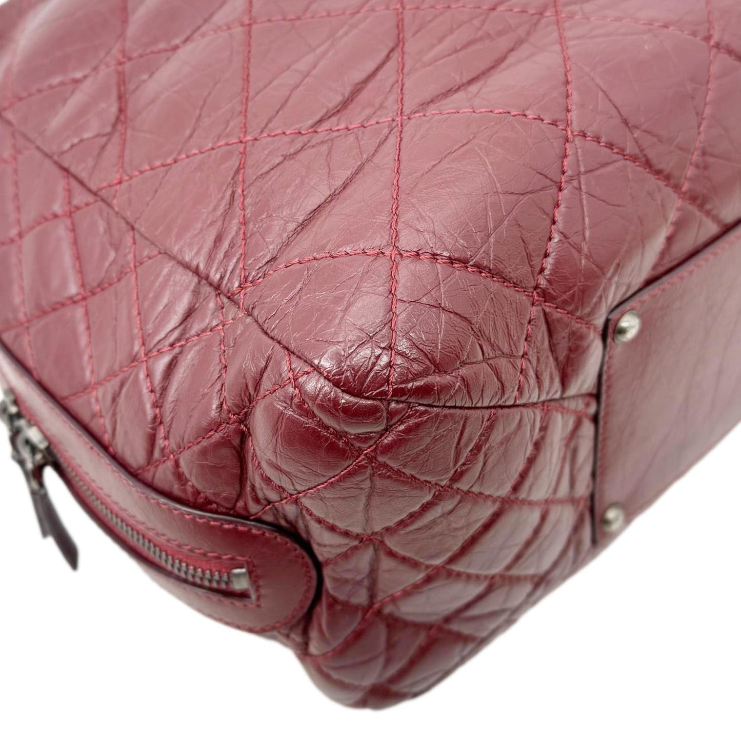 CHANEL Secret Large Aged Calfskin Quilted Leather Tote Bowling Bag Burgundy