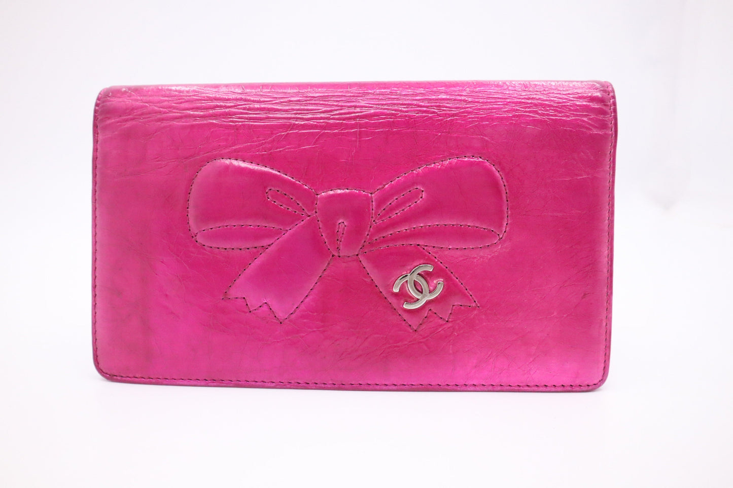 Chanel Bow Long Wallet in Pink Metallic Foil Leather