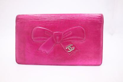 Chanel Bow Long Wallet in Pink Metallic Foil Leather