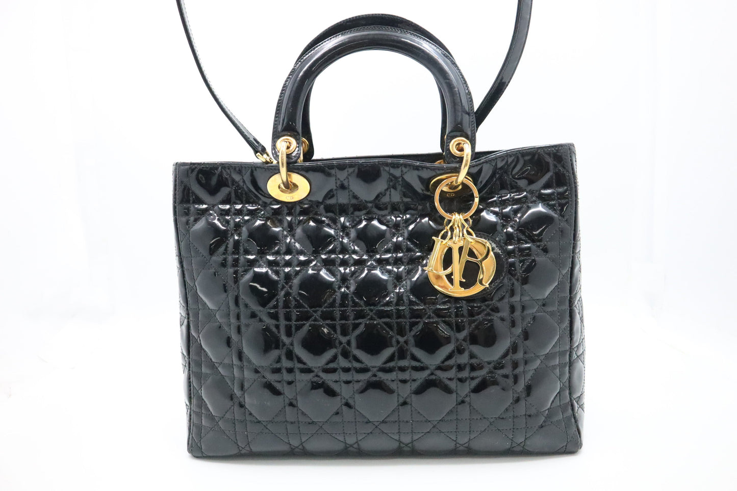 Dior Medium Lady Dior in Black Cannage Patent Leather