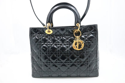 Dior Medium Lady Dior in Black Cannage Patent Leather