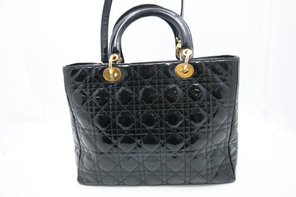 Dior Medium Lady Dior in Black Cannage Patent Leather