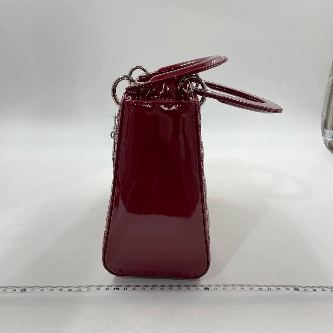 Lady Dior Medium Burgundy Patent Leather Handbag Silver Hardware