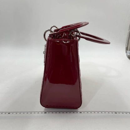Lady Dior Medium Burgundy Patent Leather Handbag Silver Hardware