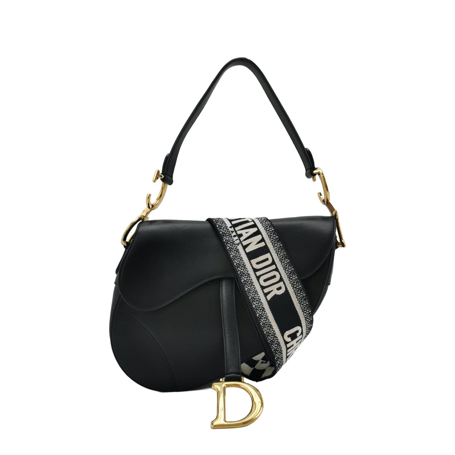 Dior Saddle Medium Black Smooth Leather with Strap