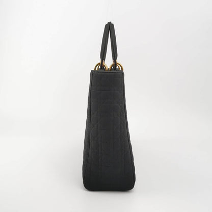 Lady Dior Vintage Large Black Cloth with Yellow Gold-tone Hardware