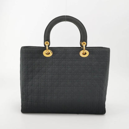 Lady Dior Vintage Large Black Cloth with Yellow Gold-tone Hardware