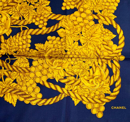 CHANEL NAVY FOLIAGE SILK SCARF