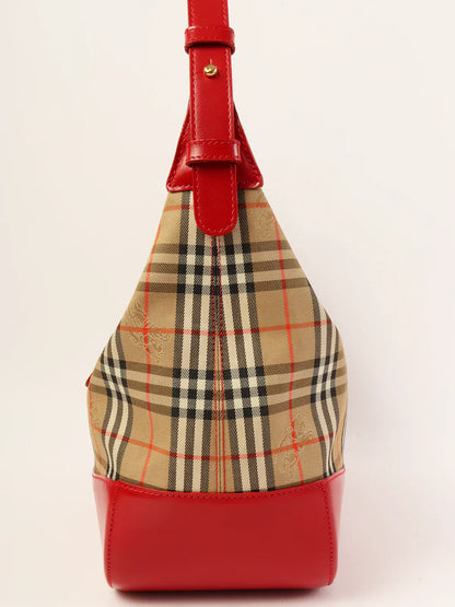 Luxury Burberry Nova Check Pattern Logo Charm Handle Bag Red/Beige