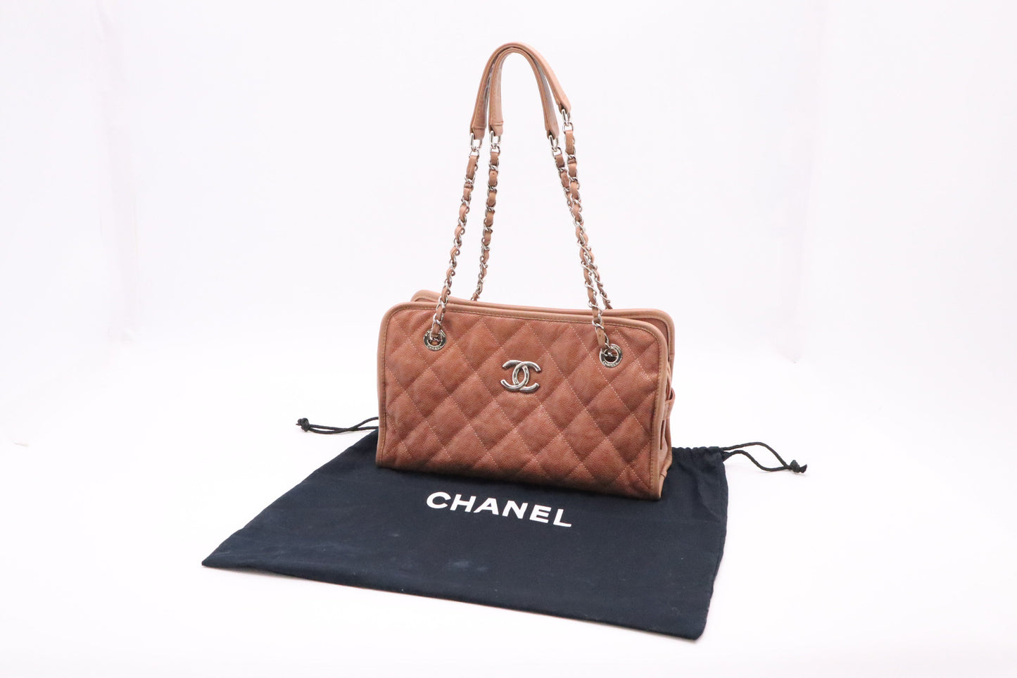 Chanel French Riviera Chain Shoulder Bag in Brown Caviar MatelassÃ© Leather