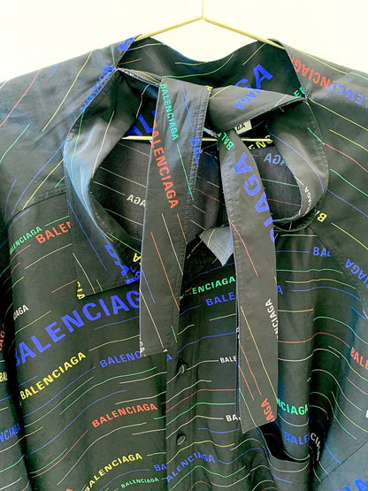 BALENCIAGA 'BLACK SCARF' LOGO PRINTED BLOUSE