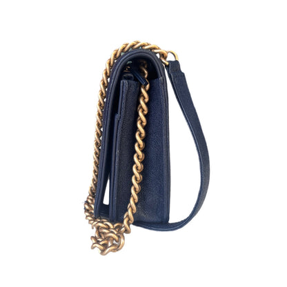 Chanel Wallet on Chain WOC Boy Navy Caviar Leather with Antiqued Gold Hardware