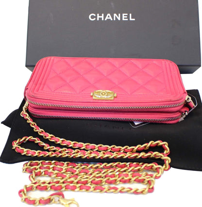 Chanel Le Boy Wallet on Chain Woc Double Zip Clutch Crossbody Bag