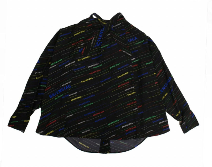BALENCIAGA 'BLACK SCARF' LOGO PRINTED BLOUSE