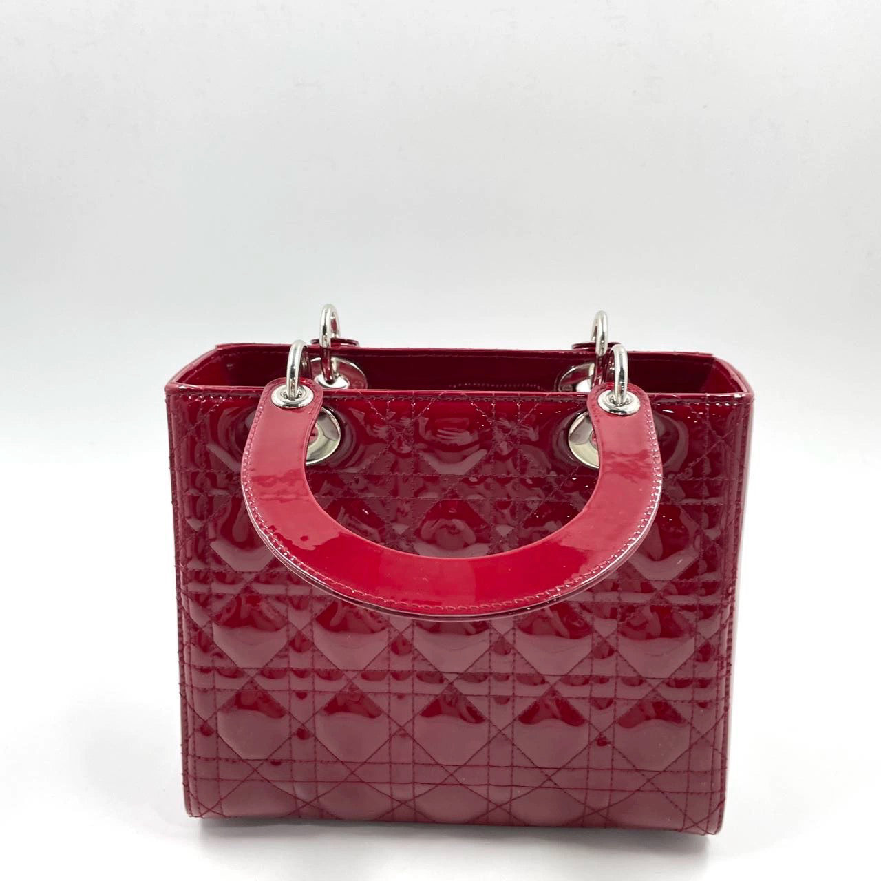 Lady Dior 2017 Medium Burgundy Patent Leather Handbag Adjustable Strap