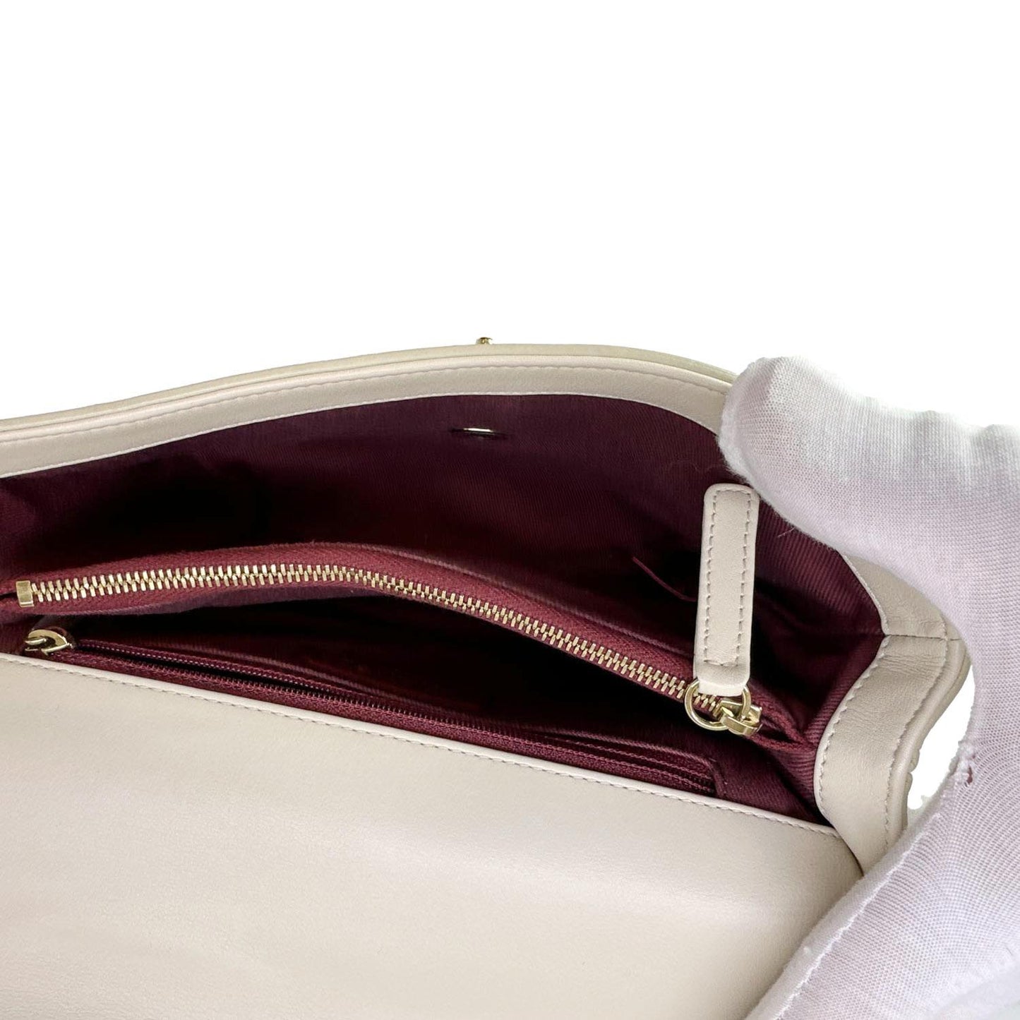 CHANEL Coco Flap Chevron Stitched Leather Shoulder Bag Beige