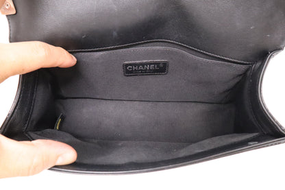 Chanel Old Medium Boy Bag in Black Patent Leather